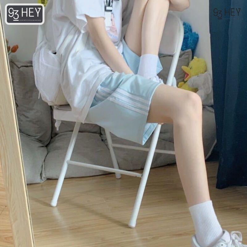 Quần Short Phối Sọc 3 Line Thể Thao Dáng Rộng Lưng Thun Unisex Cho Cả Nam Và Nữ 93Hey QĐ02