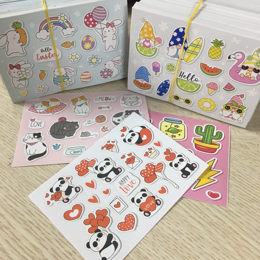 Set Sticker nhiều hình họa tiết chống nước, dán trang trí điện thoại, mũ bảo hiểm, vali, xe ga