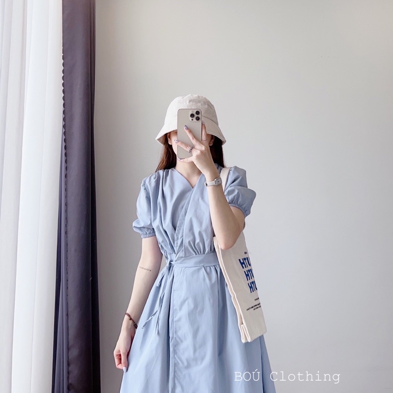 Đầm midi tay phồng dây chéo eo 1180 nhẹ nhàng, thanh lịch