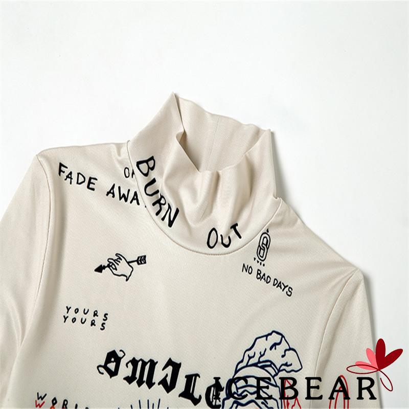 Áo Thun Tay Dài Cổ Cao Hoạ Tiết In Dành Cho Phái Nữ