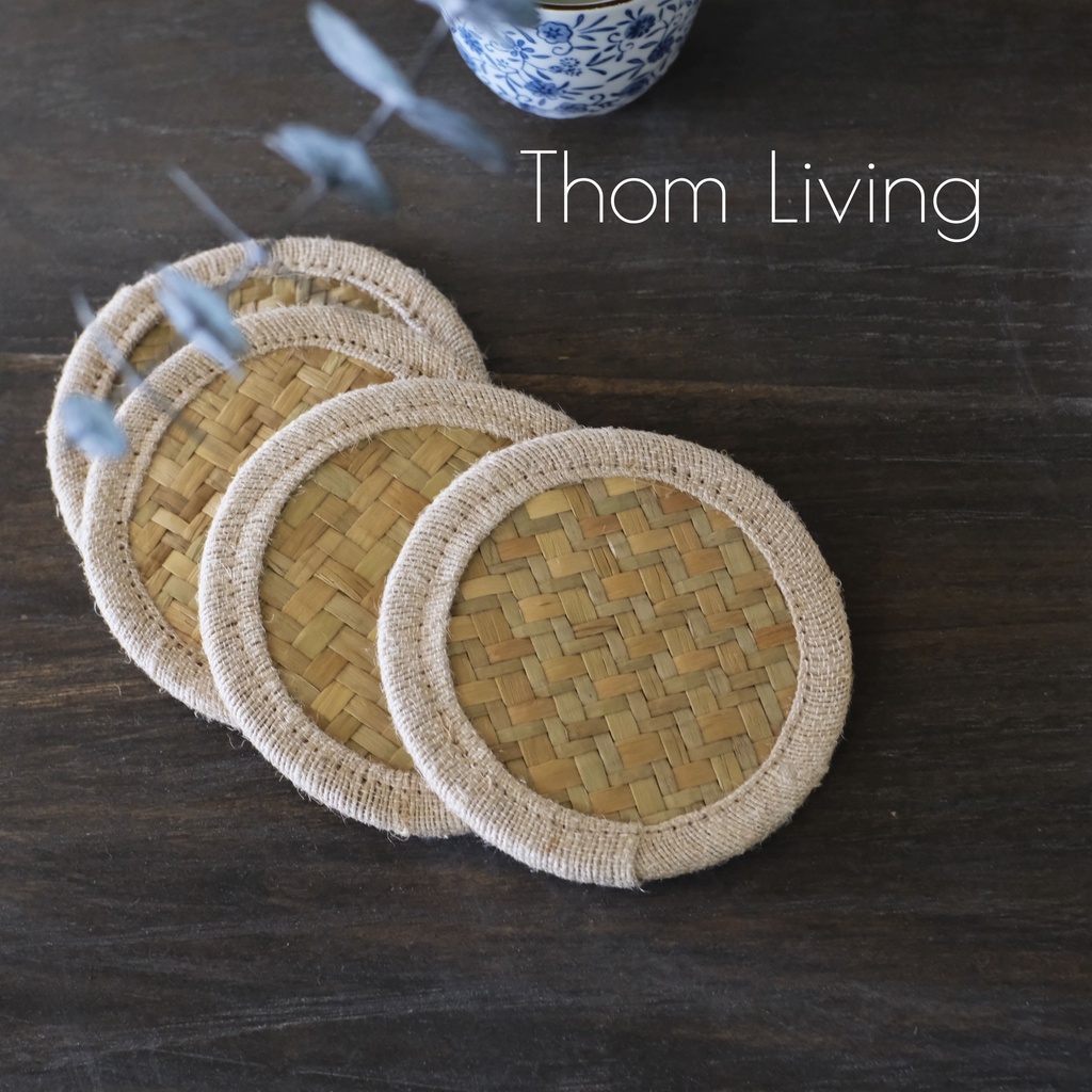 Lót ly cỏ bàng viền vải bố đường kính 10cm - thấm hút nước tốt giữ bàn khô ráo