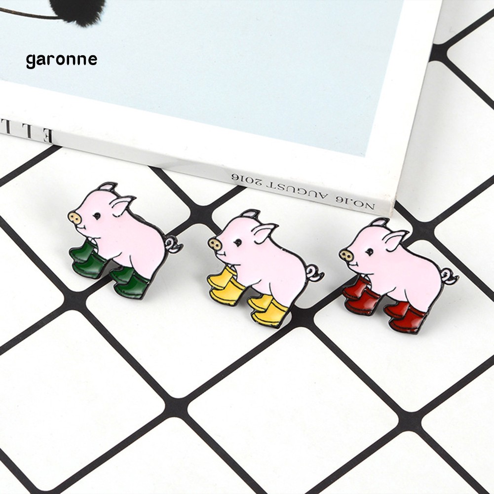 GA_Kawaii Cartoon Pig Rain Boots Animal Alloy Enamel Brooch Pin Party Gift Badge