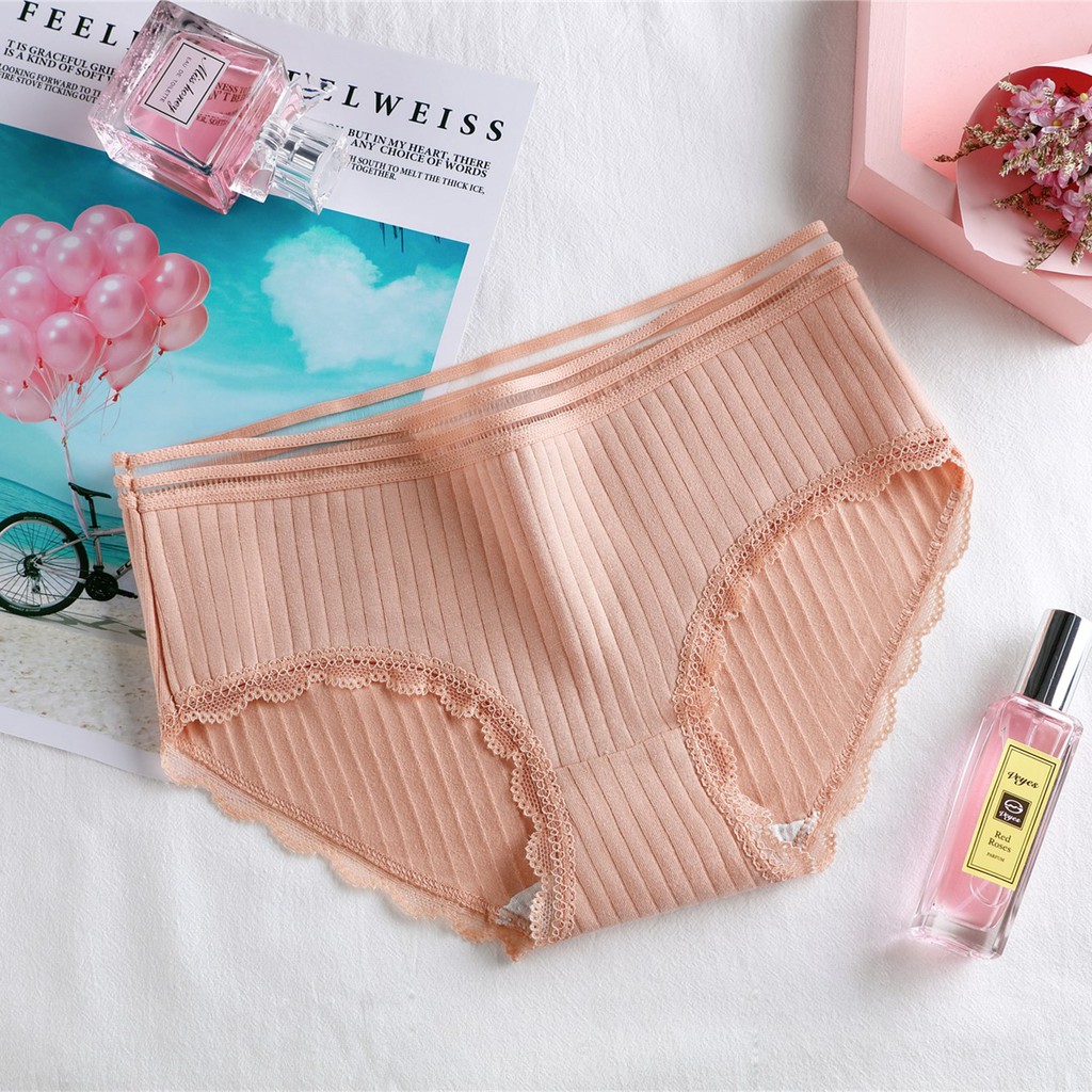  Quần Lót Nữ Cotton viền ren cao cấp, Quần lót sọc gân phối ren UD010 | BigBuy360 - bigbuy360.vn