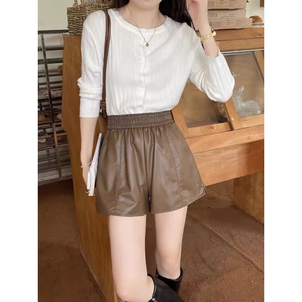 Quần short da/ quần đùi da/ quần sooc da nữ trơn chất xịn lưng thun co giãn xẻ đùi CÓ TÚI 2 màu