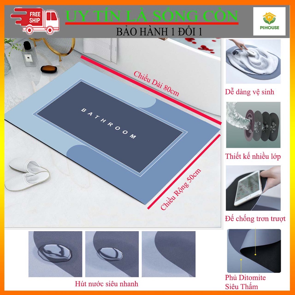 [Size 50X80Cm]Thảm Silicon Siêu Thấm Hút,Lau Chân Trải Sàn Phòng Khách,Thảm Chân Nhà Tắm Đế Cao Su Hình Chữ Nhật