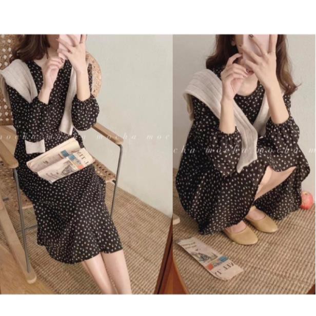 Đầm hoa nhí xinh Halenn Dress tay dài chất váy voan có lót lớp váy có dây buộc eo xinh nhẹ dễ mix ( kèm ảnh thật )  ྇