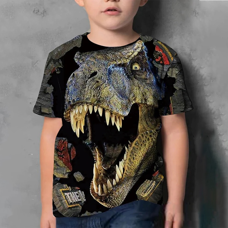 Áo Thun Tay Ngắn In Hình Khủng Long Godzilla Thời Trang Cho Bé Trai