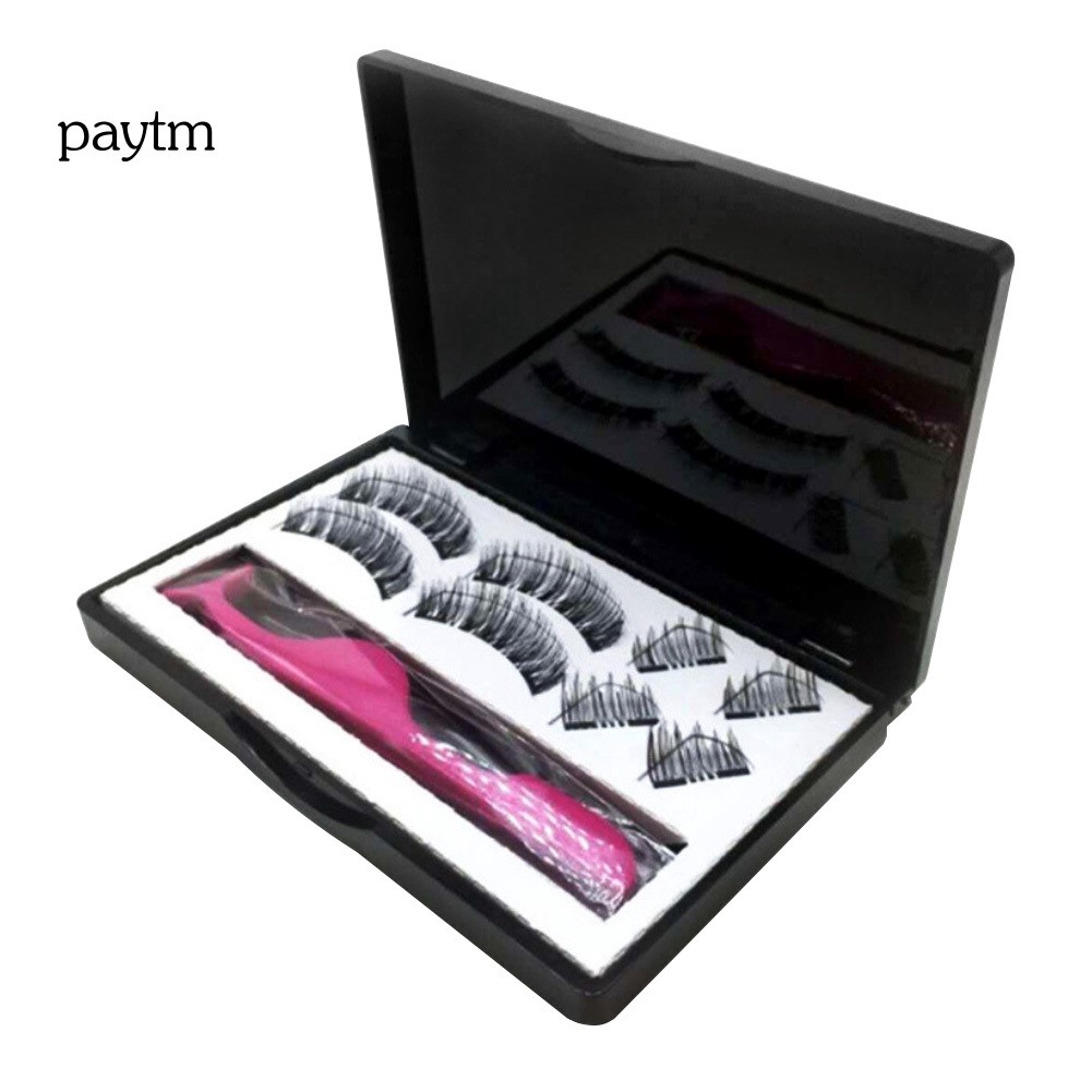 PM 8Pcs/Set Magnetic Reusable Natural Thick Faux Grafting Eyelashes with Tweezers