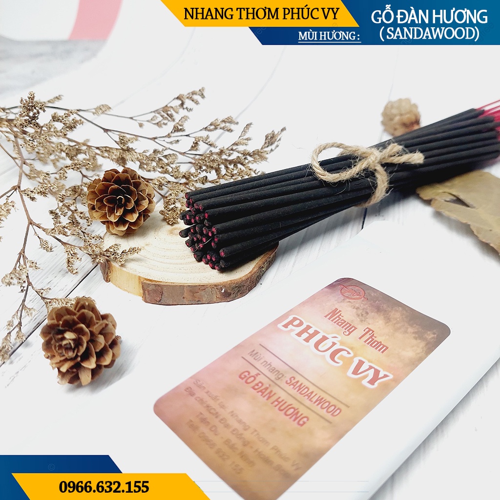 Nhang Thơm Phúc Vy Mùi Gỗ Đàn Hương - Túi 39 Cây 28cm, Ít Khói, Thơm Nhẹ, Dễ Chịu, Không kích mũi