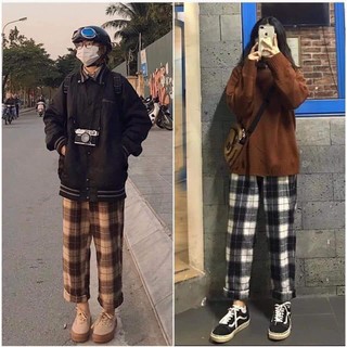 Quần caro form rộng unisex caro striped pant