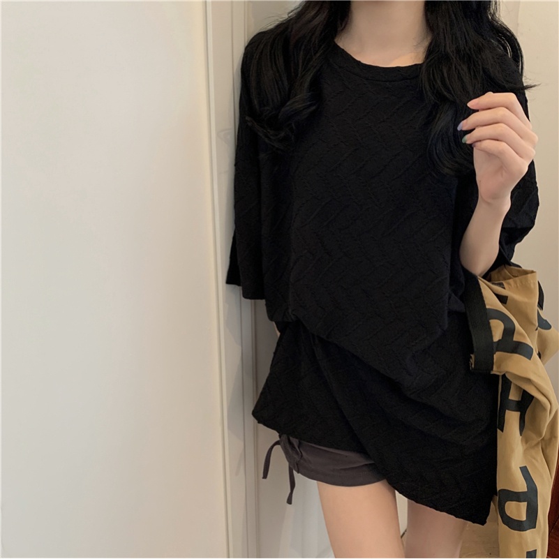 Áo Thun Mỏng Cổ Tròn Ngắn Tay Dáng Rộng Trong Suốt