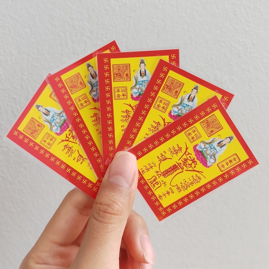Phù Bình An Phật Bà Quan Âm Bồ Tát bản giấy ép plastics - Đã Khai Quang Bình An May Mắn