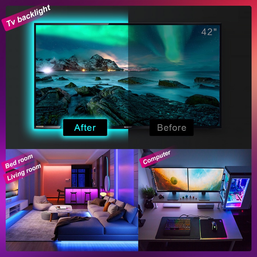 Dây Đèn led 1m-5m 5v Kết Nối bluetooth Trang Trí tv