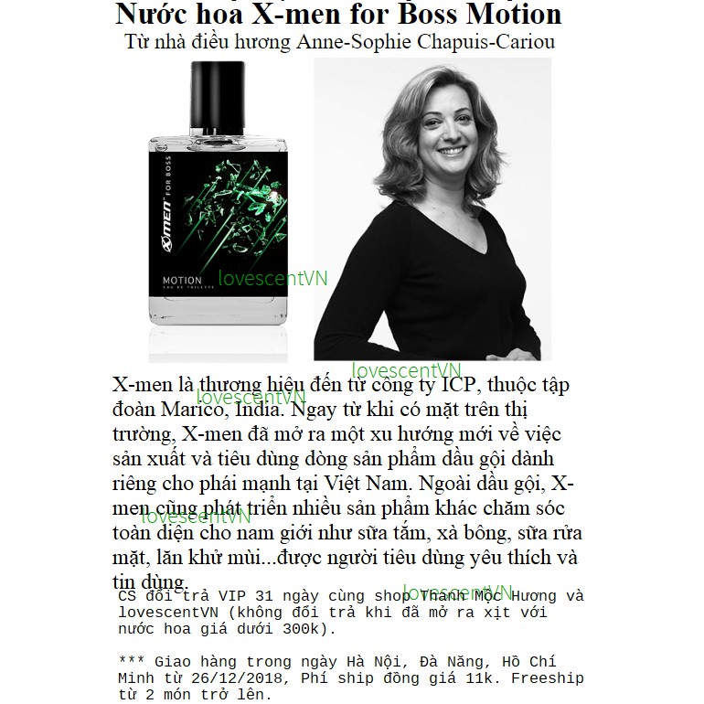 Nước hoa Xmen for Boss Intense/Motion/Luxury có hộp và chữ kí của nhà tạo hương tặng kèm 20ml nước hoa mini gốc Pháp