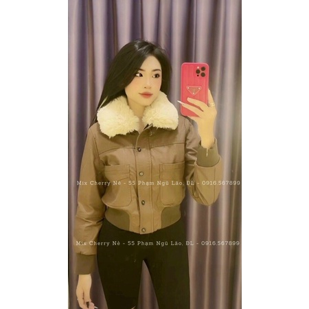 Áo khoác da lót lông in chìm  hàng quảng châu