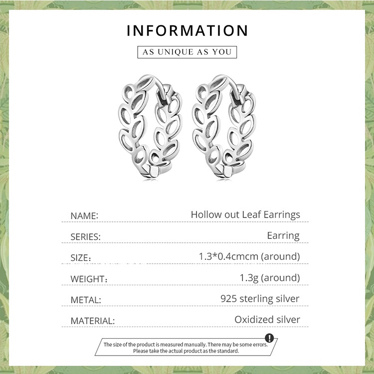 Hoa tai Bamoer bằng bạc 925 hình chiếc lá đính đá sang trọng