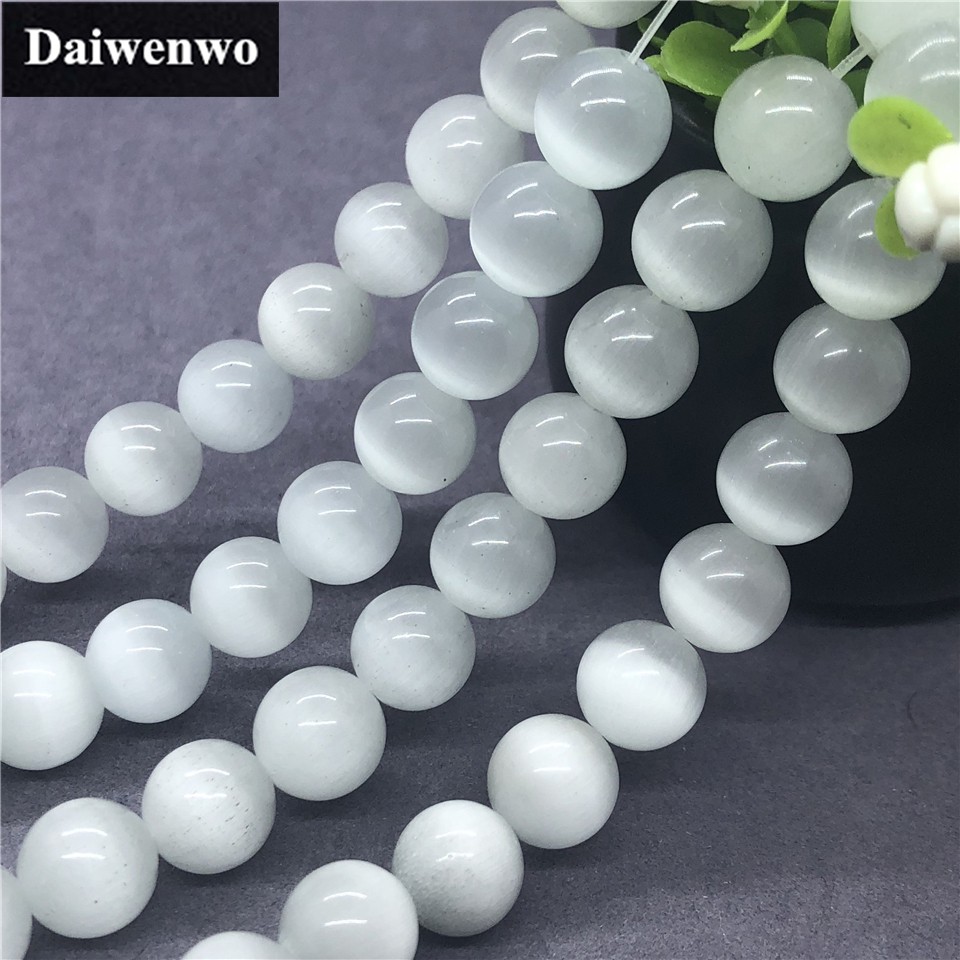 Chuỗi Hạt Đá Mắt Mèo Trắng Tự Nhiên 4-14mm Làm Trang Sức Diy