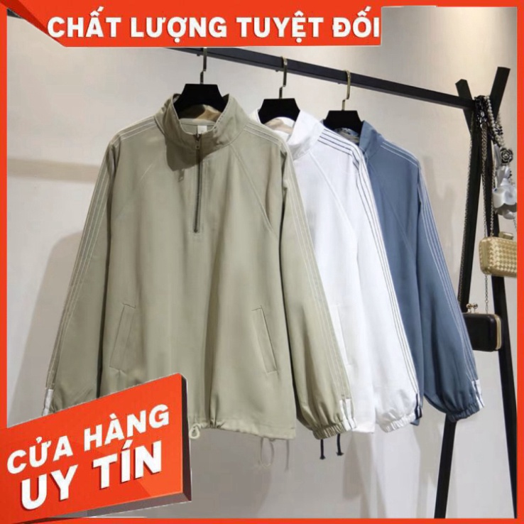 Áo jacket chui đầu 3 màu xanh, be, trắng chất kaki - Hàng nhập khẩu