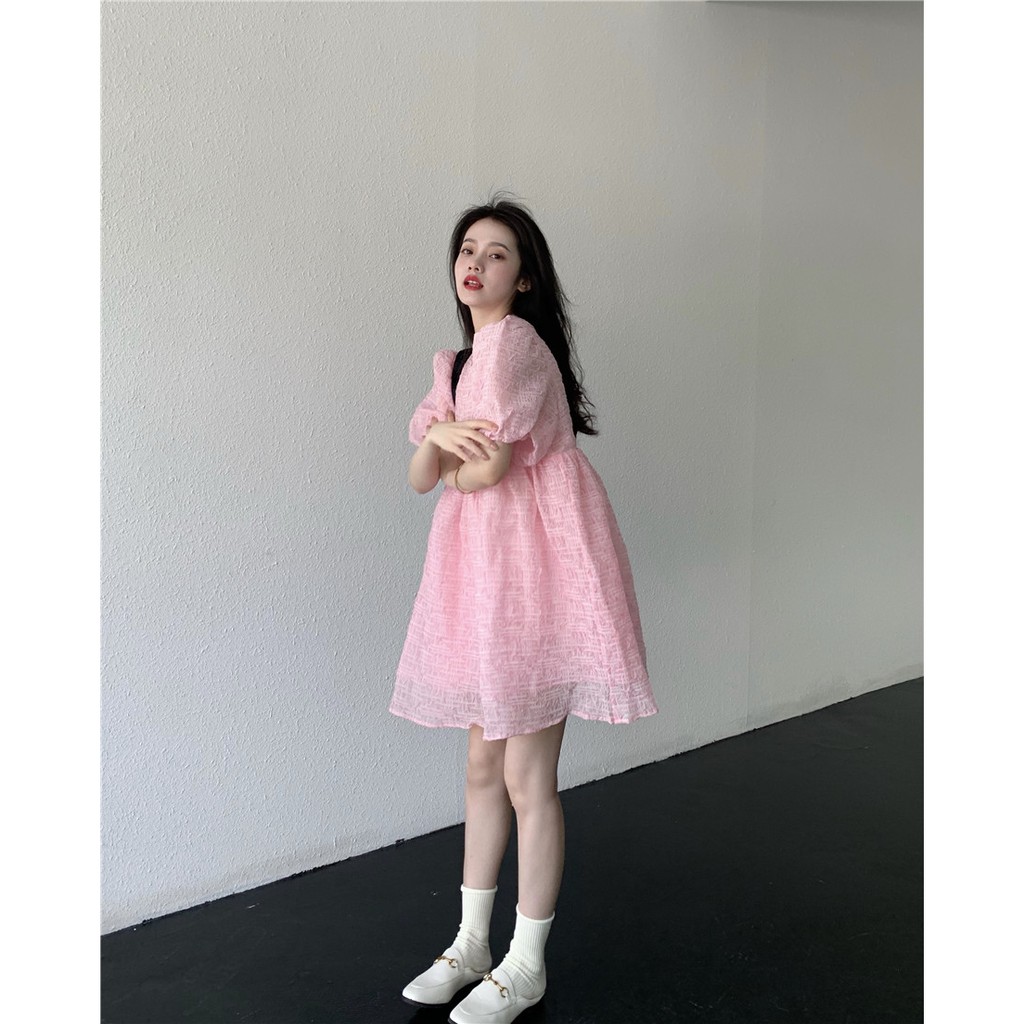 (ORDER) Váy babydoll màu hồng xòe ngắn bồng bềnh style búp bê điệu đà Hàn Quốc