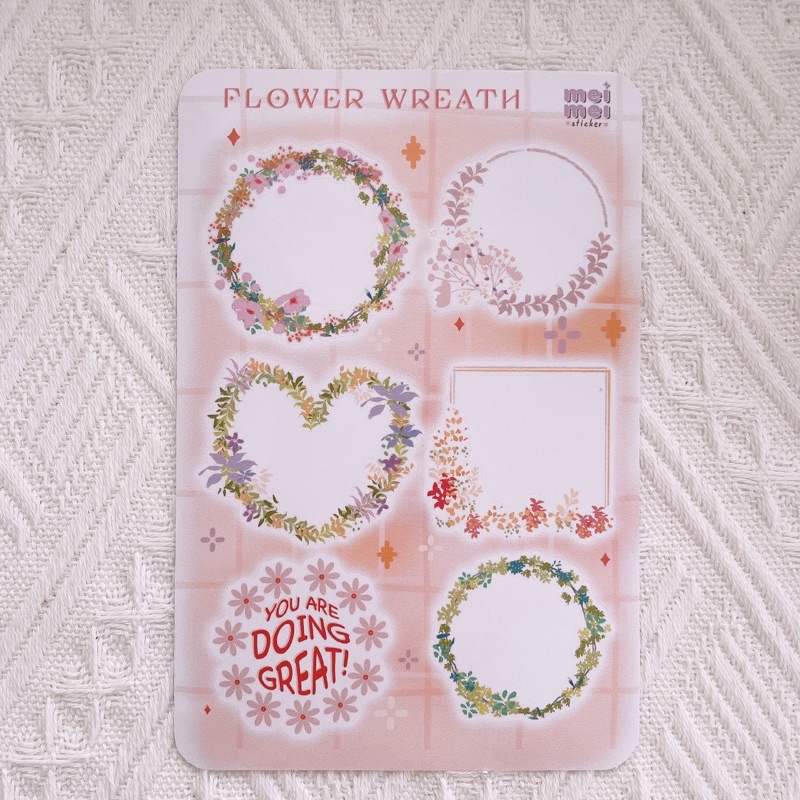 Meimei Sticker - Notepad Flower Garden tập giấy ghi chú và Combo sticker Flower Wreath
