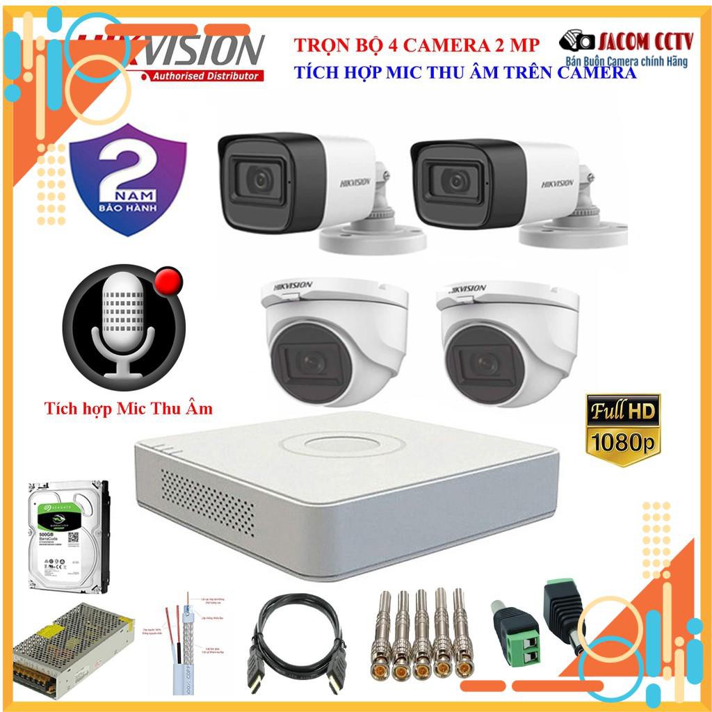 {Tích hợp Mic}Trọn bộ 1/2/3/4 camera Full HD tích hợp mic thu âm trên camera, full phụ kiện chỉ việc lắp.