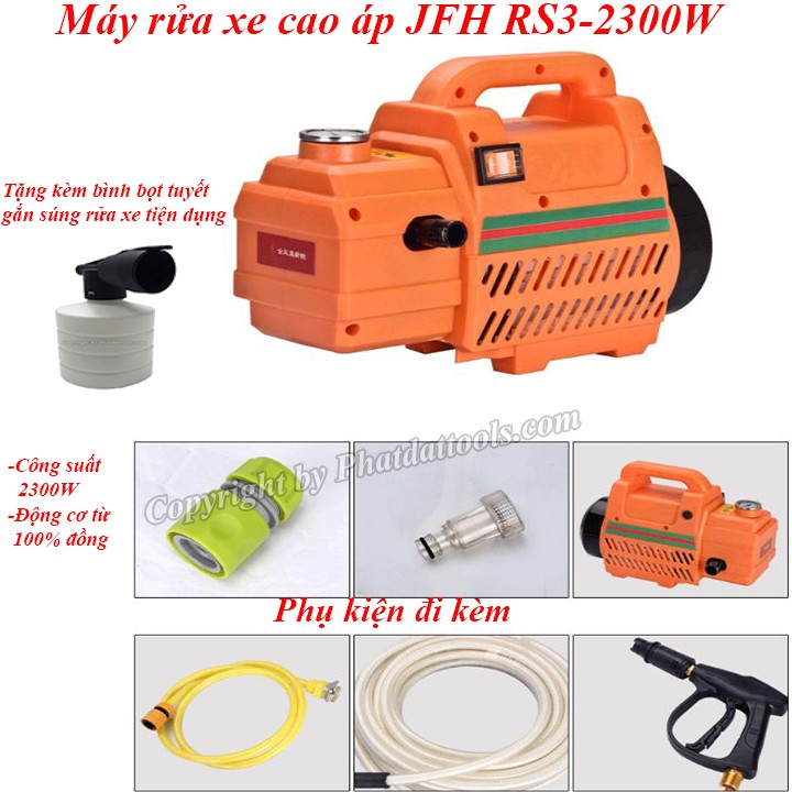 Máy xịt rửa xe-sân vườn gia đình JFH RS3-Công suất 2300W-Tặng bình phun bọt tuyết mini gắn súng rửa xe-Bảo hành 6 tháng