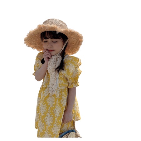 Váy bé gái hoa vàng tay bồng phối bèo ngực XHN867