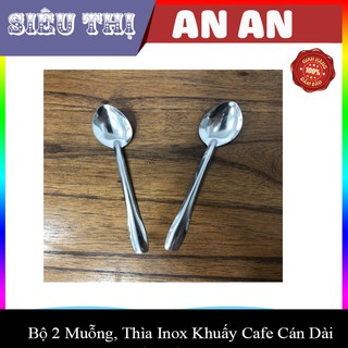 Bộ 2 Muỗng, Thìa  Inox Khuấy Cafe Cán Dài