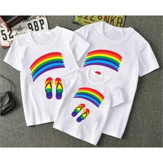 Bộ áo Quần đi biển cây dừa Mẫu DÉP CẦU VỒNG dễ thương vải cotton mềm mịn thoáng mát phù hợp đi biển