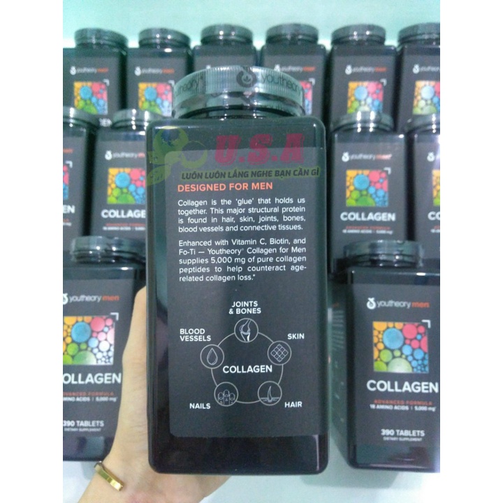 Collagen Men Youtheory 390 Viên Dành Cho Nam Giới - Bổ Sung Protein, Đẹp Da,...
