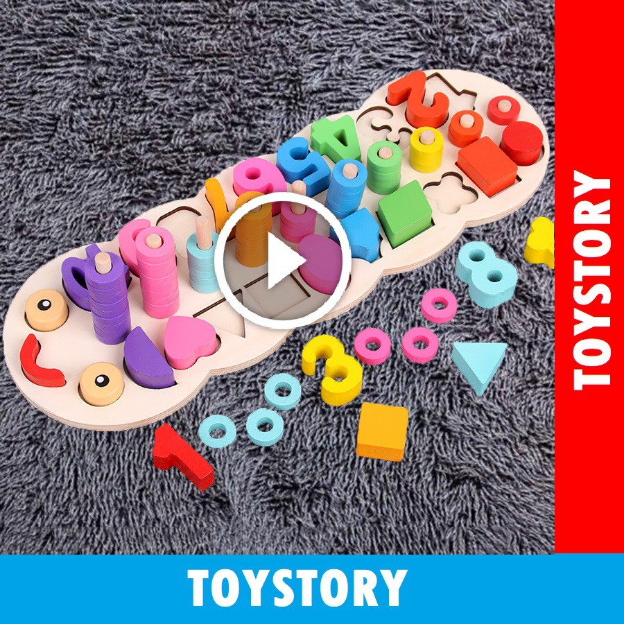 [ToyStory] Đồ Chơi Gỗ - Bộ Giáo Cụ Montessori Giúp Bé Học Đếm - Hình Khối Cột Tính Màu Sắc Con Sâu - Trẻ Em Thông Minh