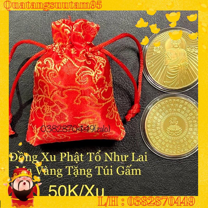 Xu Hình Đức Phật, Phật Tổ Như Lai Mạ Vàng Tặng Móc Khóa, Túi Gấm May Mắn