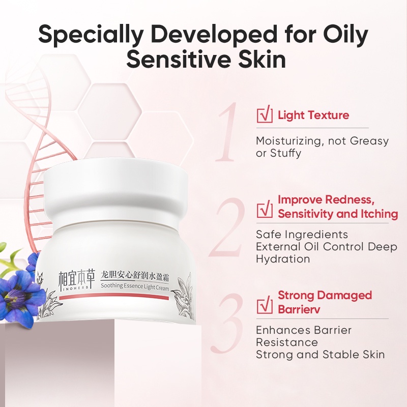 INOHERB Kem Tinh Chất Làm Dịu Da Nhạy Cảm  Gentiana Soothing Essence Light Cream for Oily Skin 50g