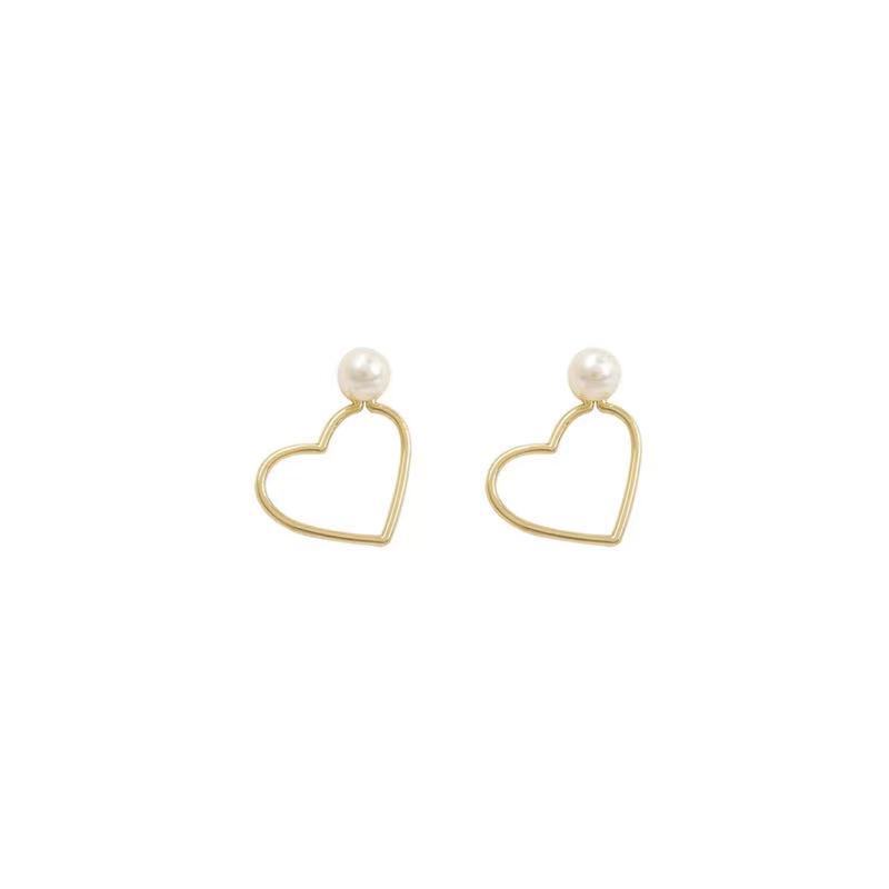 S925 silver handmade geometric love pearl earrings