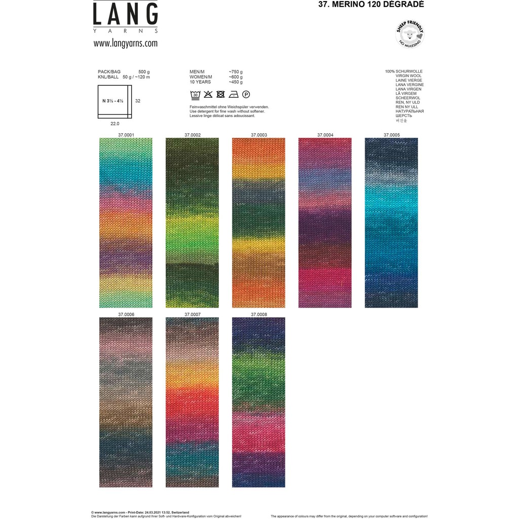 Cuộn Len Sợi Lông Cừu nhiều màu Lang Merino 120 Dégradé