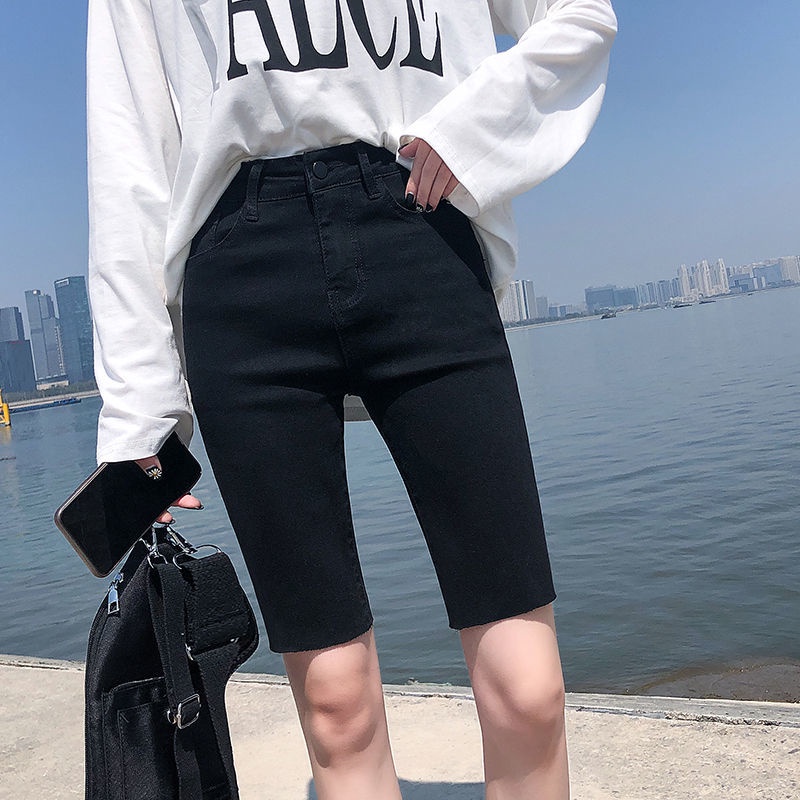 Quần Short Jean Nữ Lưng Cao Co Dãn Tốt, Phong Cách Hàn Quốc Mới