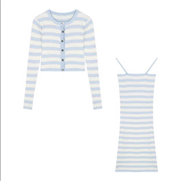 QKOOLE  Set Áo cardigan Chống Nắng + Chân Váy Dệt Kim Thời Trang Hàn Quốc Cho Nữ