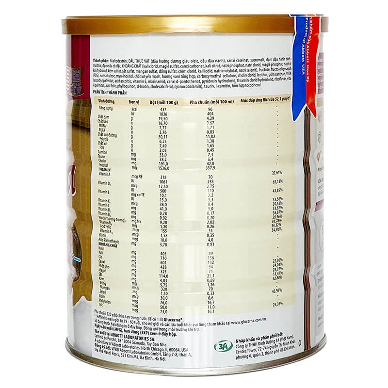 Sữa Abbott Glucerna Cho người bênh tiểu đường 850g