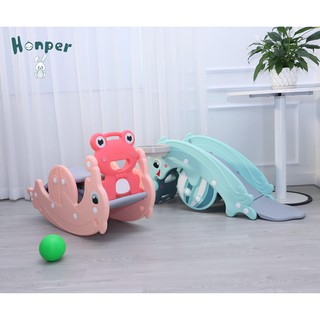 Cầu trượt bập bênh đa năng  honper 3 trong 1 cho bé tặng 1 quả bóng rổ phân phối chính hãng Bonbon Mart