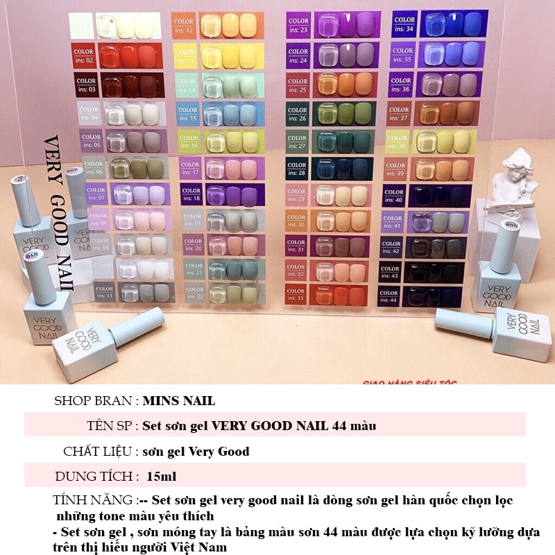 Set sơn gel very good nail 44 màu ,sơn móng tay gel hàn quốc Tặng BẢNG MÀU