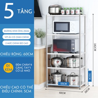 FREESHIP EXTRA Giá để đồ đa năng nhà bếp 5 tầng Inox không gỉ 304, Kệ máy pha cafe, lò vi sóng, nồi cơm điện, xoong...