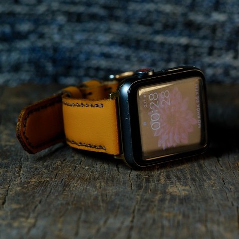 Dây apple watch da bê mềm vàng handmade bền chắc cực đẹp RAM Leather Classic 1989 - tặng khóa chốt và adapter