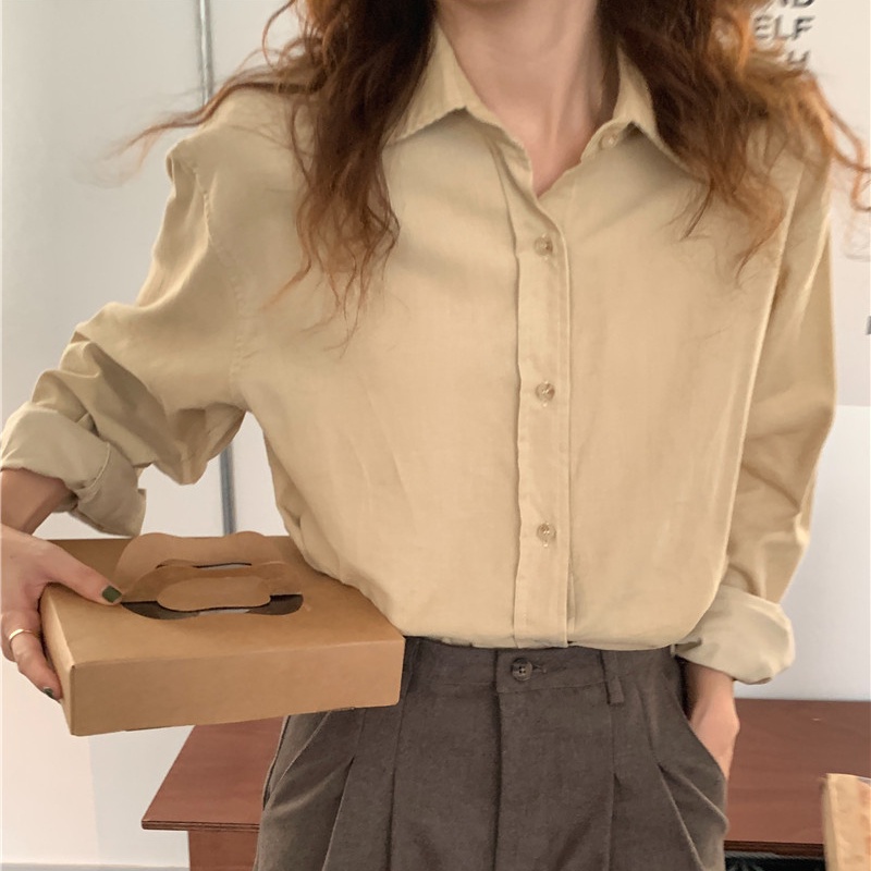 SUXI Áo Sơ Mi Dài Tay Màu Sắc Đơn Giản Phong Cách Hàn Quốc