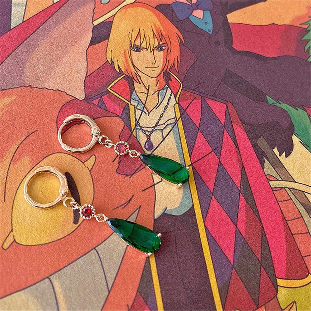 Bông Tai Dáng Dài Hình Lâu Đài Hoạt Hình Đính Đá Xanh Lá Thời Trang Cho Nữ