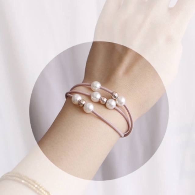 Vòng tay - dây buộc tóc 2in1 3 vòng dây phối hạt trai siêu xinh