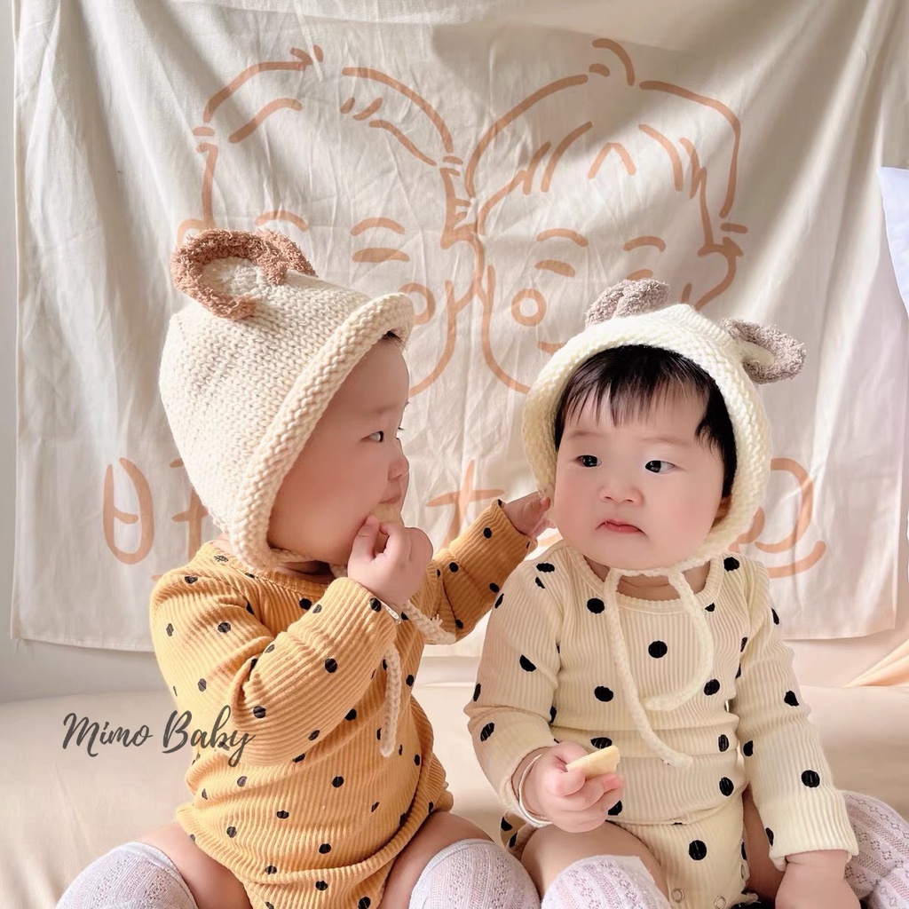 Mũ nón len mùa đông vành xoắn đan tai chuột dễ thương cho bé ML196 Mimo Baby