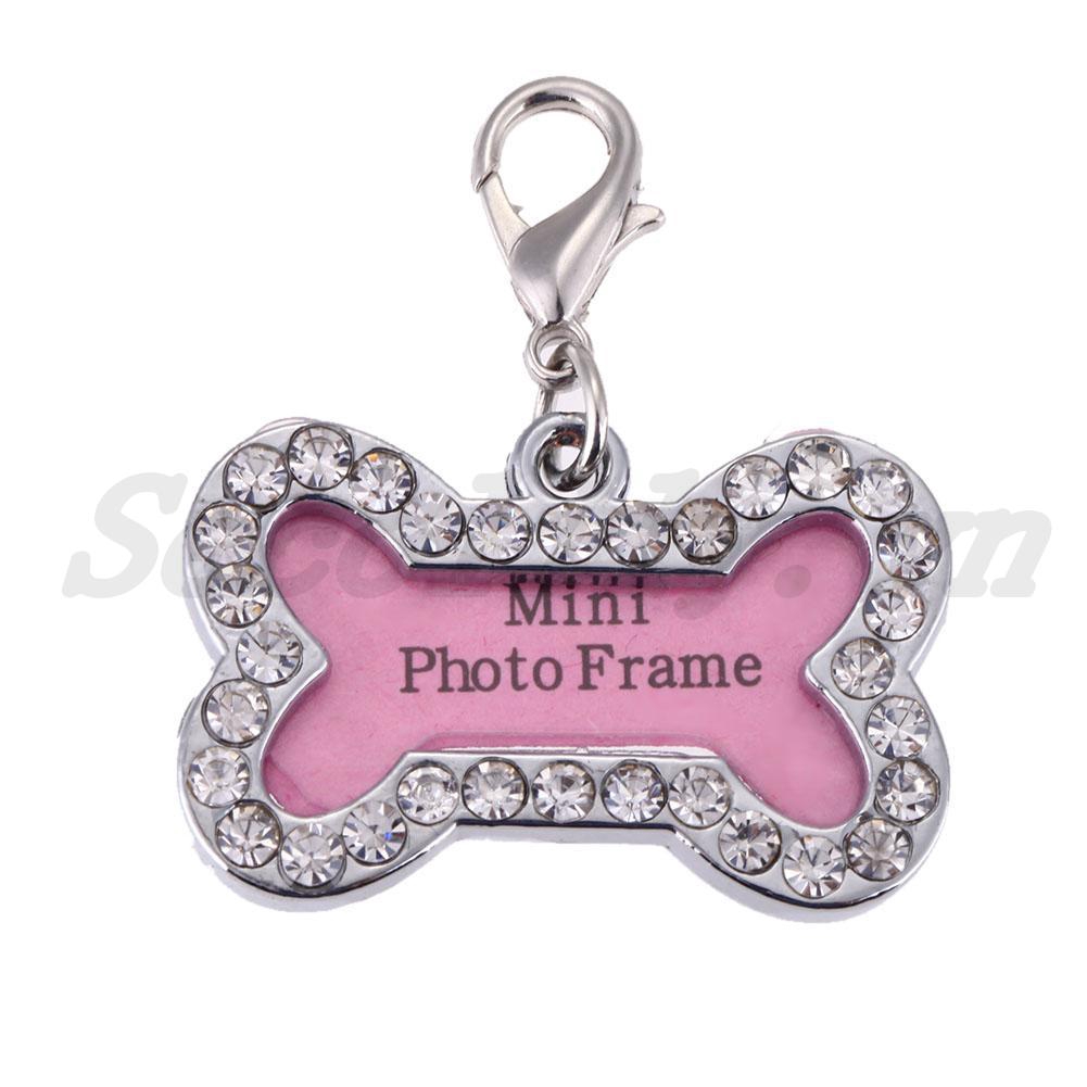 Pet Cat Dog ID Tags Customized Personalized Bone Shaped Alloy Crystal Tag