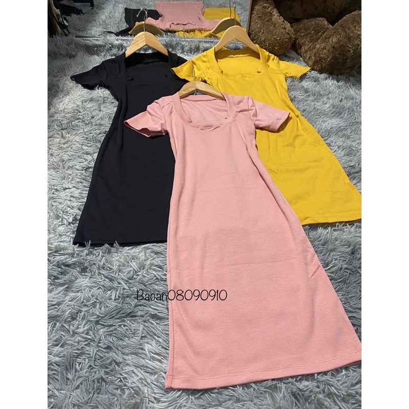 Đầm ôm body kiểu cổ U viền to chất vải thun Borip _ váy body | BigBuy360 - bigbuy360.vn