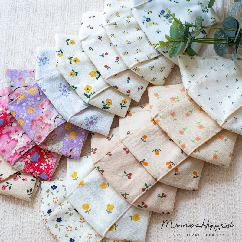 [Mã SKAMFSW175 giảm 10K đơn 50K] Khẩu trang vải linen in hoa nhí lót vải xô muslin dành cho em bé và người lớn