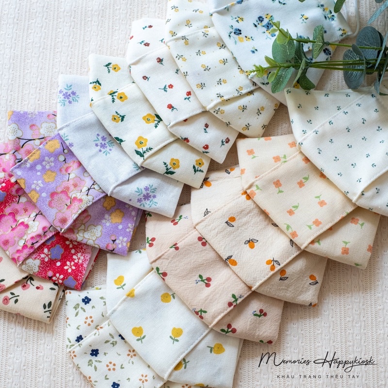 Khẩu trang vải linen in hoa nhí lót vải xô muslin dành cho em bé và người lớn